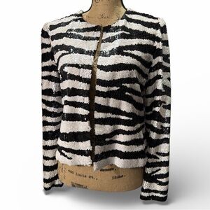 Cecily Brown EC. Sequin Zebra Print Jacket. Size XSMALL